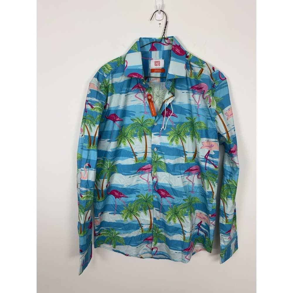 NWT OppoSuits Flaminguy Tropical Flamingo Long Sleeve Beach Cruise Shirt Size M